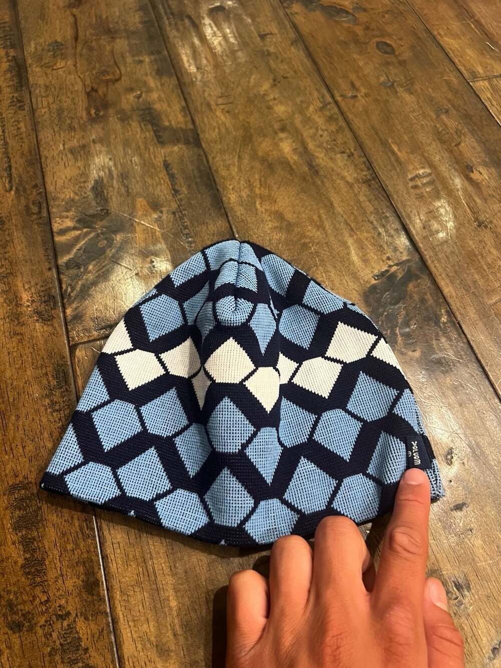 90s Volcom Surfwear Woven USA Geometric Knit Beanie Hat Blue White Black